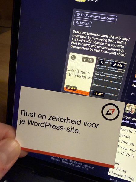 A photo of the real-world printed version one of the business card.