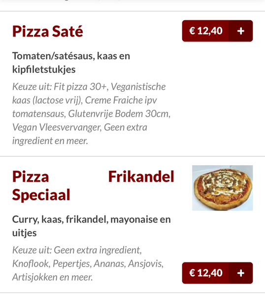 Screenshot of a pizza ordering app