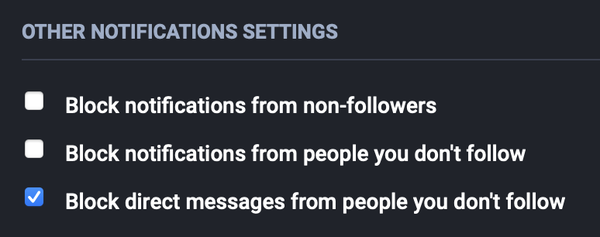 Screenshot for blocking unknown people from sending private mentions