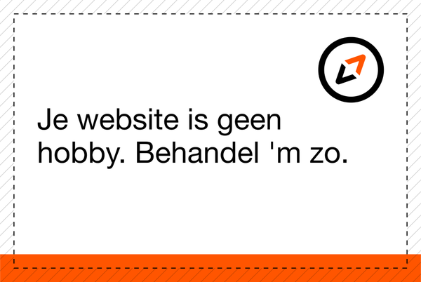 PNG render of a business card. Saying in Dutch: "Your website is not a hobby, don't treat it like one."