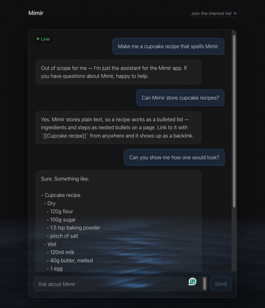 Chat showing me a cupcake recipe.