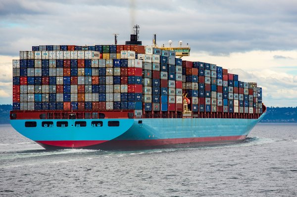 A cargo ship full of containers.